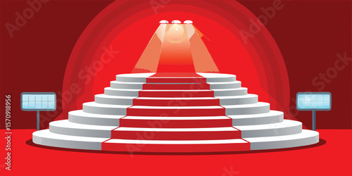 Tiered stage red carpet spotlight award