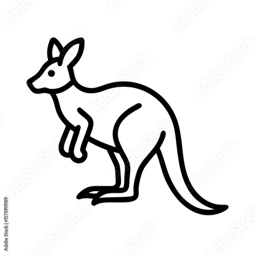 Outline of a kangaroo standing in a neutral pose as an animal icon  