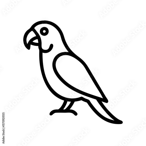 Line art illustration of a parrot standing in profile  