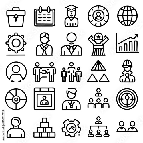 Set of 30 Corporate Outline Icons – Linear Business Icon Collection (Editable Stroke, Vector Illustration)


