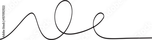 Black abstract wavy line with loop and curves white