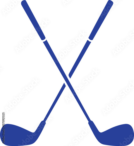 Crossed blue golf clubs on white background sport equipment