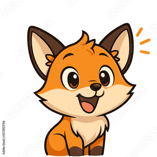 Cute cartoon fox macot with big eyes happily smiling widely