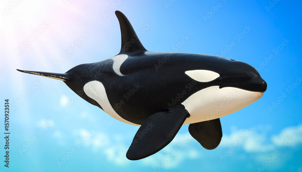 Naklejka premium the image showcases a large, striking sea mammal against a blue sky background with scattered clouds