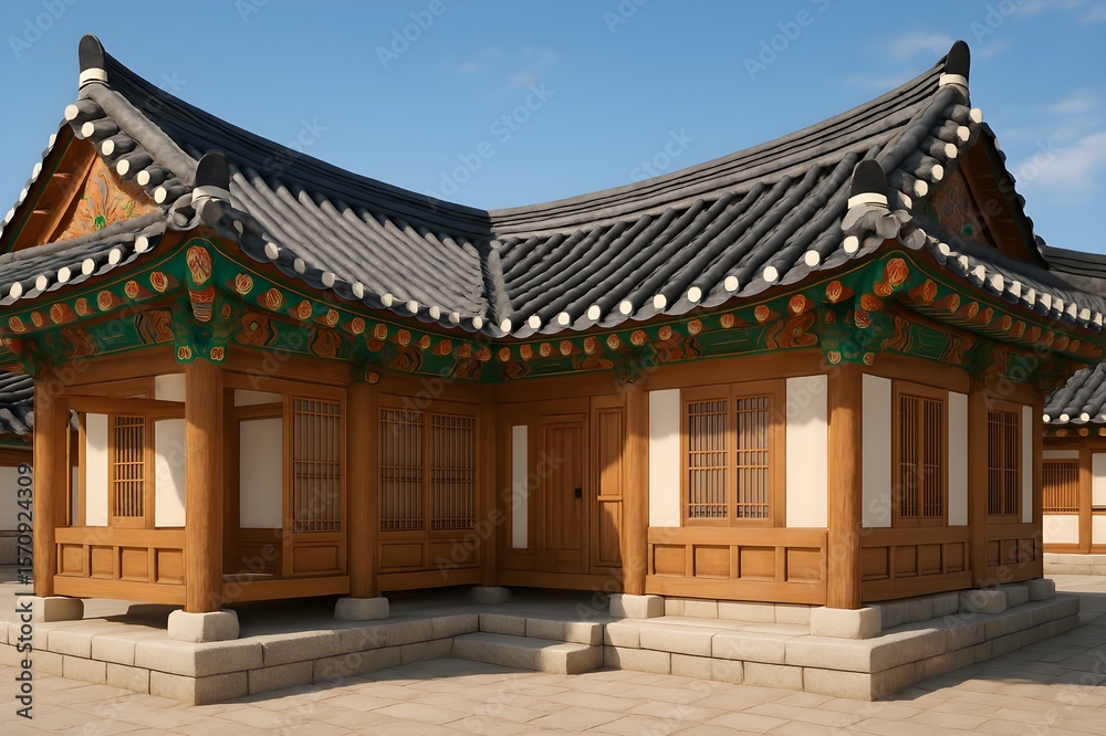 Naklejka premium Korean, traditional, Hanok