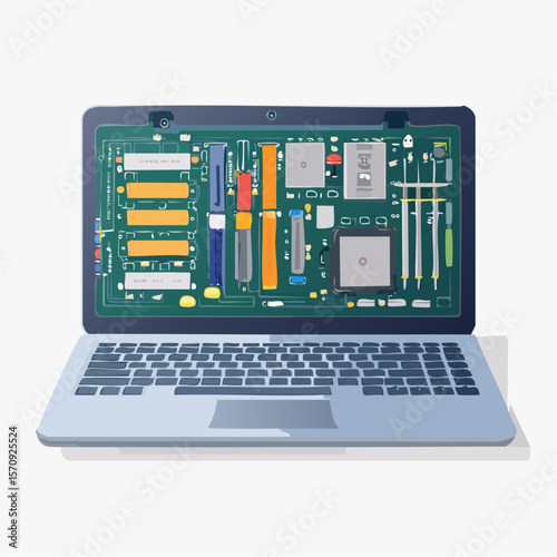 Laptop Components Vector Illustration Motherboard, RAM, CPU, and More