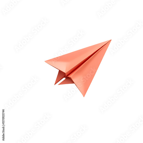 An orange paper airplane in flight against a black background simple design