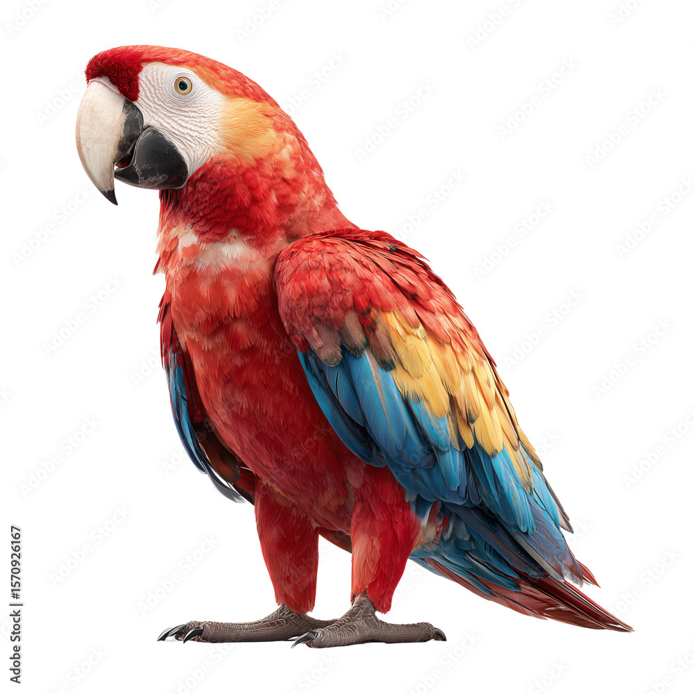 Obraz premium Bright macaw standing tall on a transparent background