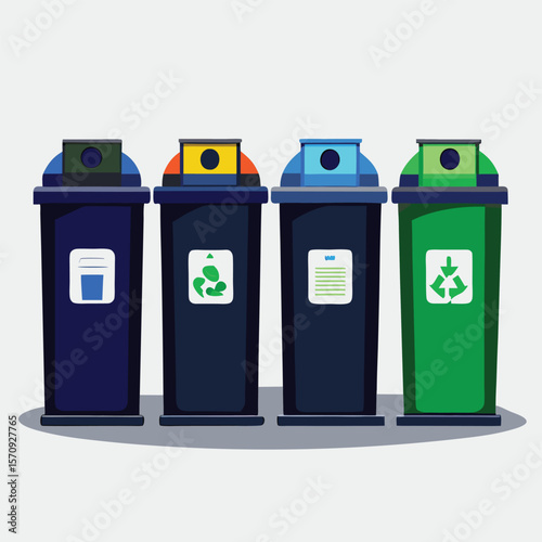 Green recycle bin on grass for environmental waste disposal