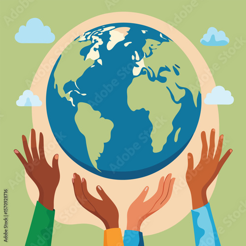 Global hands cradling a green earth, symbolizing environmental care and protection