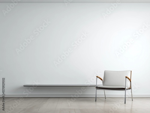 Minimalist Interior with White Wall and Metal Furniture in Horizontal Close-Up