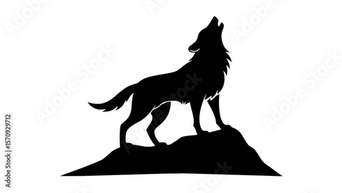 Wolf silhouette vector illustration with bold black outline on white background