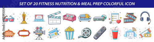 Set of Movie and Entertainment Icons - Cinema & Home Media Essentials