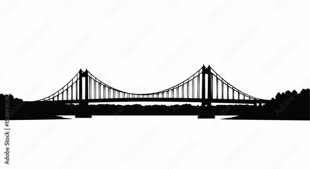 Fototapeta premium Bridge Over Water Silhouette on White