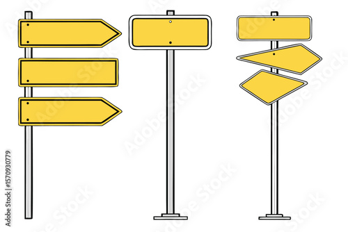 Blank Yellow Directional Road Signs Vector Illustration