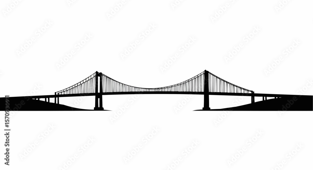 Fototapeta premium Bridge Over Water Silhouette on White