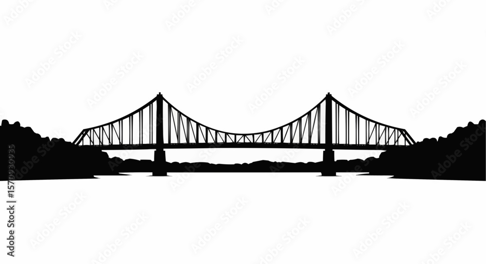 Obraz premium Bridge Over Water Silhouette on White