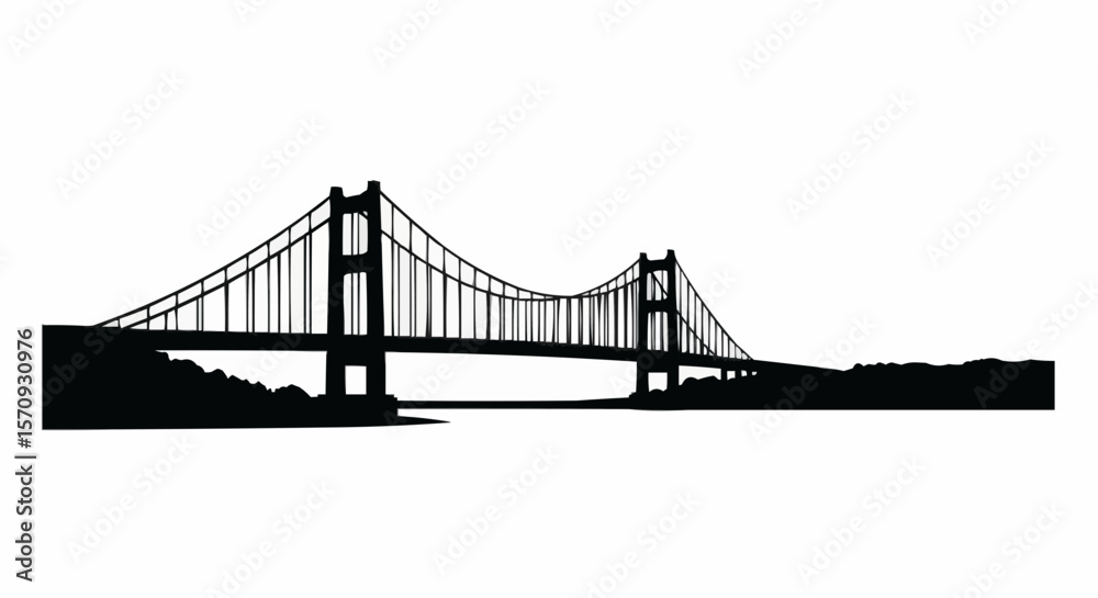 Fototapeta premium Bridge Over Water Silhouette on White