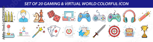 Set of Gaming and Virtual World Icons - Digital Entertainment & Online Play