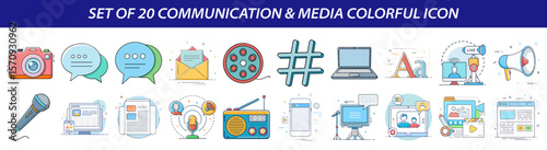 Set of Communication and Media Colorful Icons - Digital & Traditional