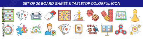 Set of Board Games and Tabletop Icons - Strategy & Entertainment