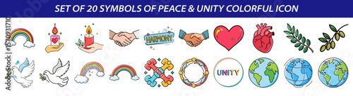 Set of Symbols of Peace and Unity Colorful Icons