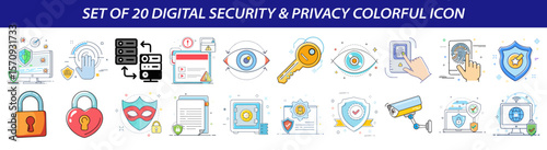Set of Digital Security and Privacy Colorful Icons