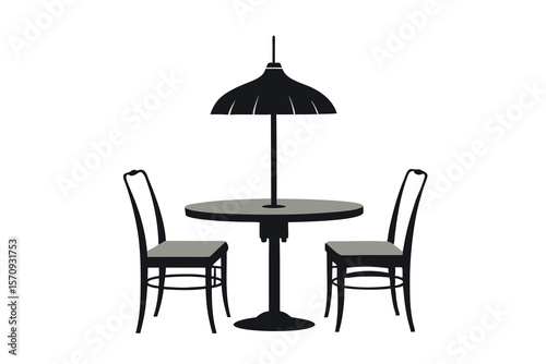 Tea table and chairs black silhouette vector icon on white background