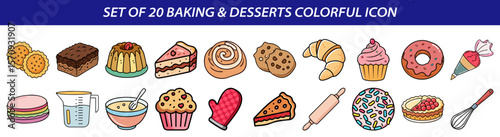 Set of Baking and Desserts Colorful Icons