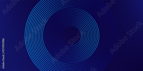Abstract blue glowing geometric lines on dark blue background. Modern shiny blue circle lines pattern. Futuristic technology concept. Suit for cover, poster, banner, brochure, header, website