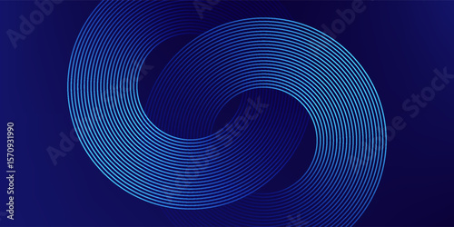 Abstract blue glowing geometric lines on dark blue background. Modern shiny blue circle lines pattern. Futuristic technology concept. Suit for cover, poster, banner, brochure, header, website