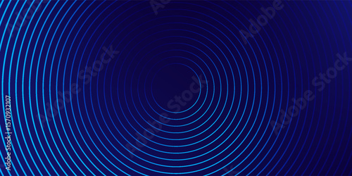 Abstract blue glowing geometric lines on dark blue background. Modern shiny blue circle lines pattern. Futuristic technology concept. Suit for cover, poster, banner, brochure, header, website