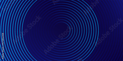 Abstract blue glowing geometric lines on dark blue background. Modern shiny blue circle lines pattern. Futuristic technology concept. Suit for cover, poster, banner, brochure, header, website