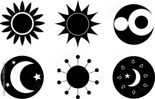 Sun and Moon Silhouette Vector Set – Celestial Icons