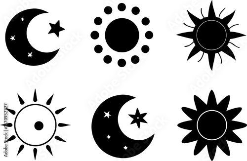 Sun and Moon Silhouette Vector Set – Celestial Icons