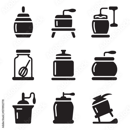 Vintage Butter Churn Outline Icons
