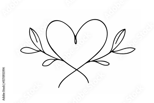 Black heart with leaves love floral
