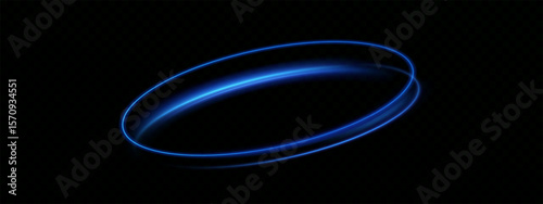 Glowing Blue Dynamic Lines with Neon Circle Rotation and Shiny Half Rings. Abstract Sparkling Light Speed Effect for Modern Futuristic Backgrounds, Vector Overlays or Tech Design


