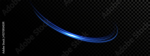 Glowing Blue Dynamic Lines with Neon Circle Rotation and Shiny Half Rings. Abstract Sparkling Light Speed Effect for Modern Futuristic Backgrounds, Vector Overlays or Tech Design

