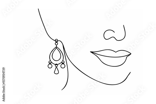 Elegant face with dangling earring lips nose