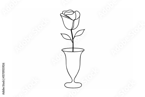 Single line drawing of a rose in a vase flower