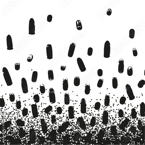 Falling Bullet Casings On White Background. Symbolizing Violence And Conflict. Isolated Vector Illustration