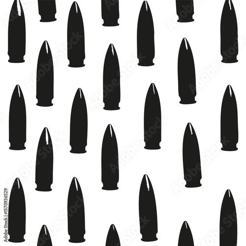 Bullet Pattern. Repeating Ammunition Silhouettes For Military And Tactical Design. Isolated Vector Illustration