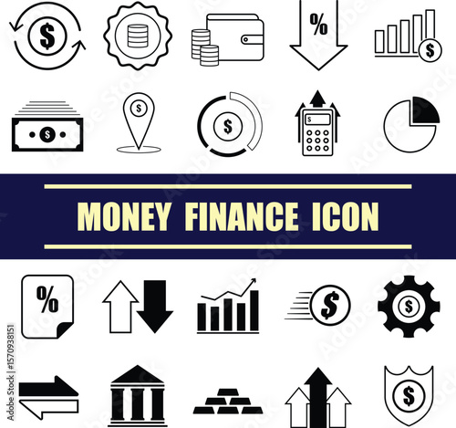 Money and Finance icon set. Set of 20 icons related to business, money, bank, and investment.