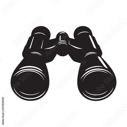 Black binoculars flat silhouette vector illustration on white background 