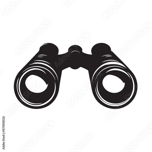 Black binoculars flat silhouette vector illustration on white background 
