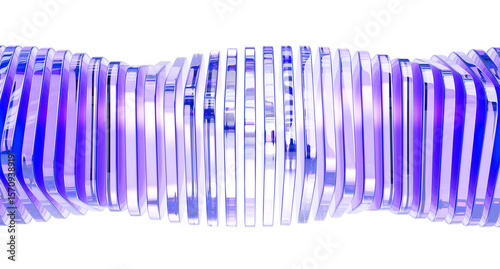 3d abstract glass holographic transparent spiral wave effect of rows square plates. Crystal light hologram gradient line pattern. Futuristic architecture design, render tech banner