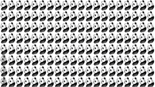 A repeating pattern of cartoon pandas facing left, featuring their characteristic black and white markings, on a plain white background.