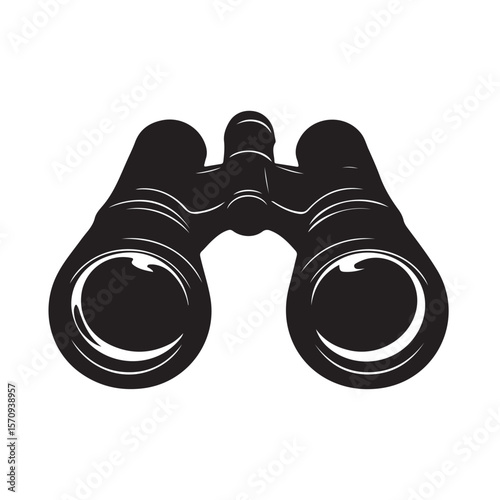 Black binoculars flat silhouette vector illustration on white background 