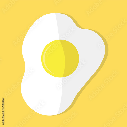 Fried egg icon with yolk on yellow background. Breakfast food. Protein. Farm product.